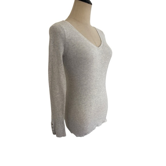 White House Black Market Ribbed Top Sz S Gray Thermal Long Sleeve Capsule Basic - Picture 2 of 8